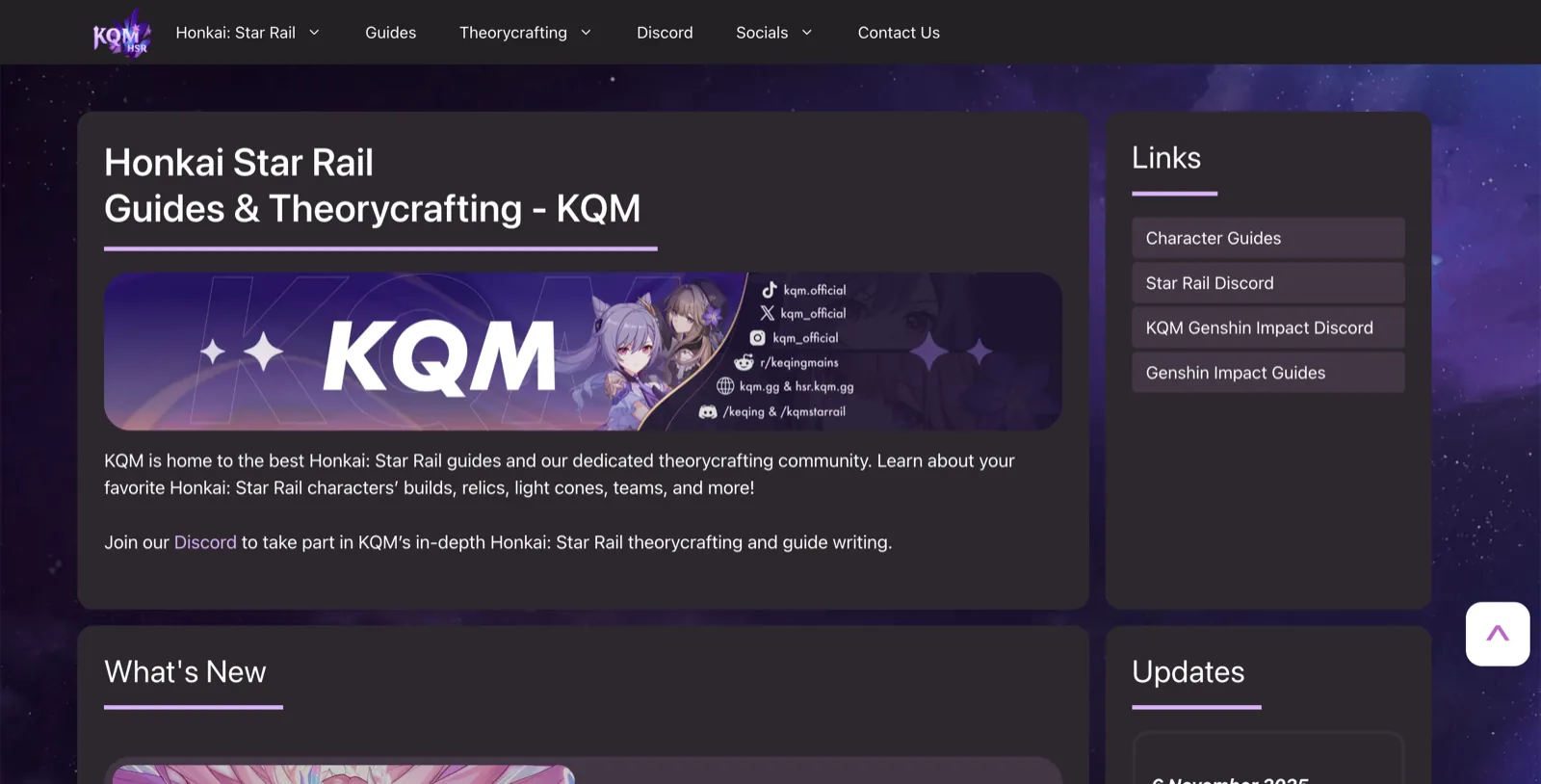 HSR KeqingMains homepage screenshot — The KQM treatment, applied to Star Rail