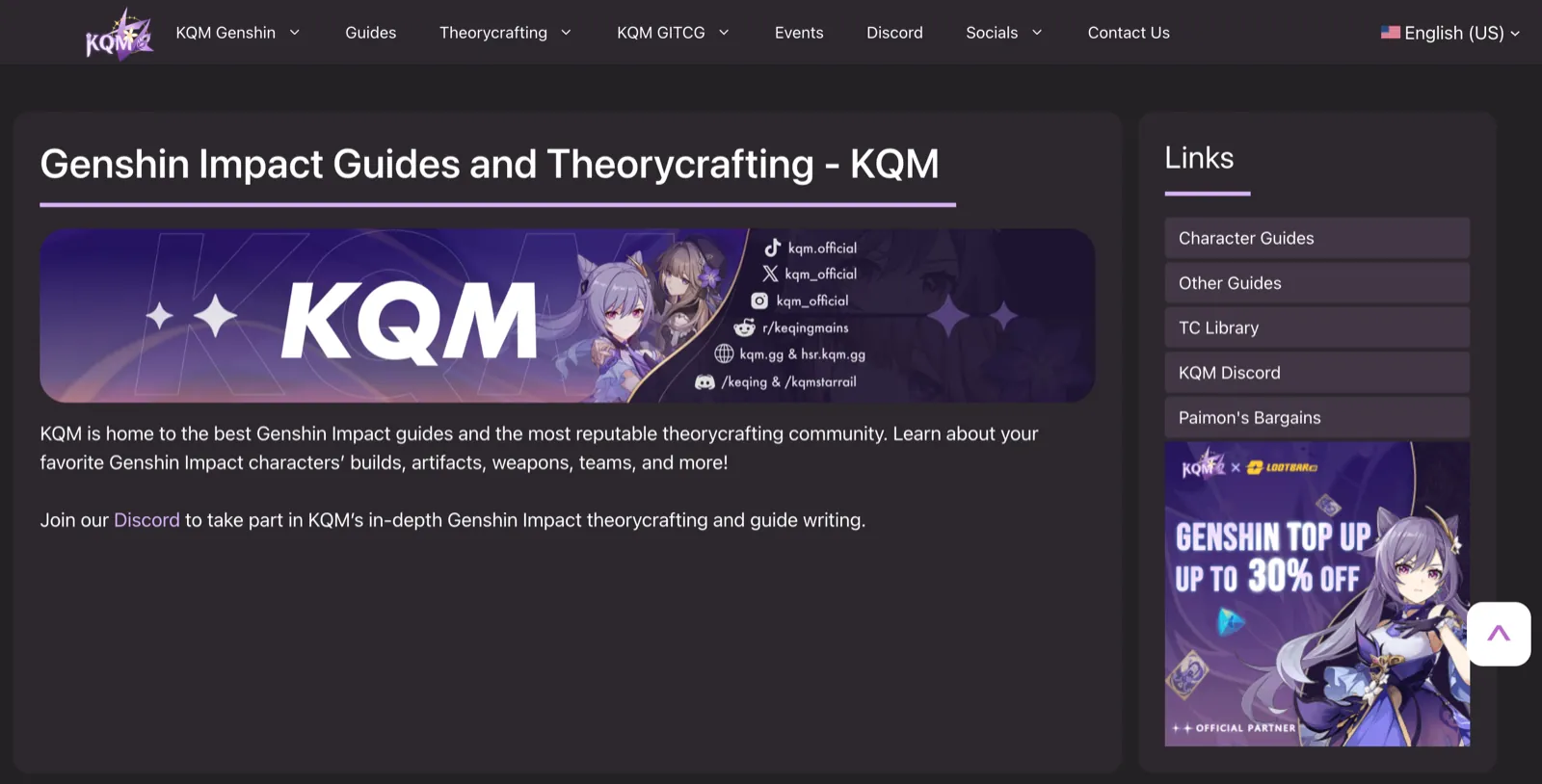 KeqingMains homepage screenshot — Where Genshin Impact's theorycrafters actually hang out